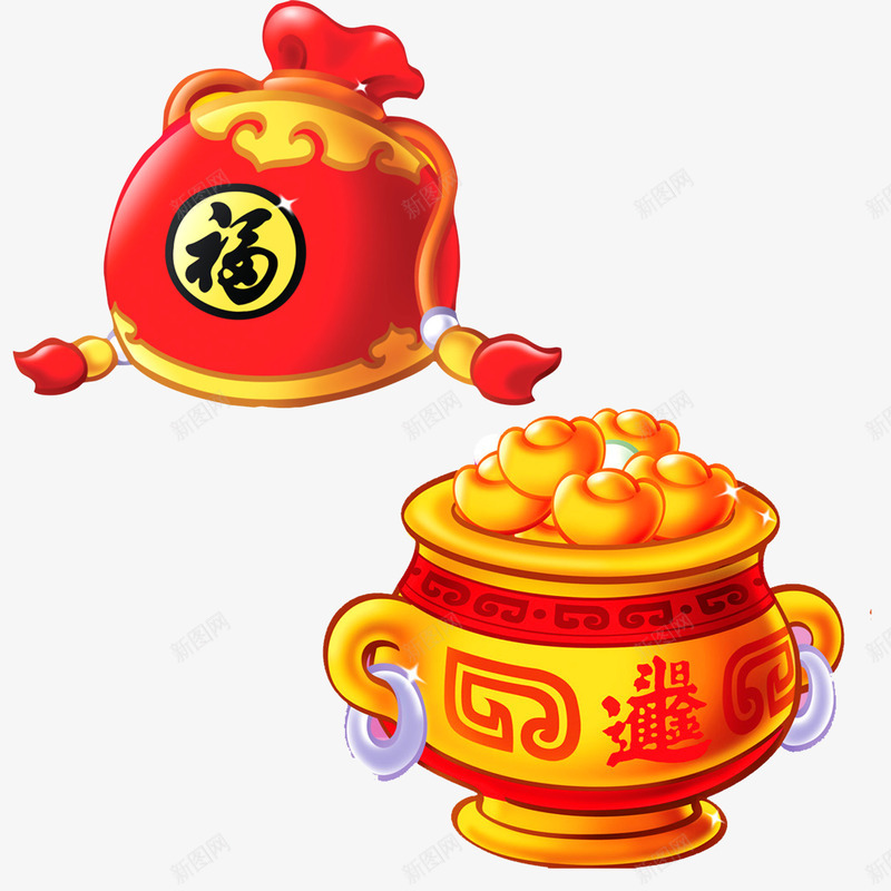 中国喜庆福袋金宝png免抠素材_88icon https://88icon.com 中国风 吉祥如意 福袋 装饰图案 金宝