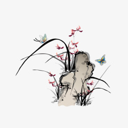 场景下载中国风古典水墨水彩蝴蝶植物场景矢量图高清图片