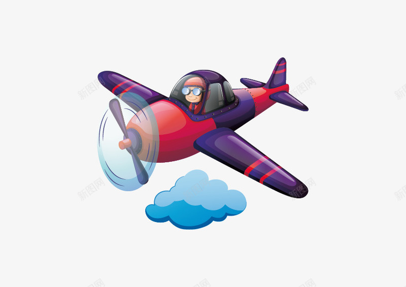 手绘飞机png免抠素材_88icon https://88icon.com 云朵 手绘 紫色 飞机 飞行员