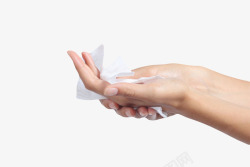 干净的手用湿纸巾拭擦着手臂高清图片