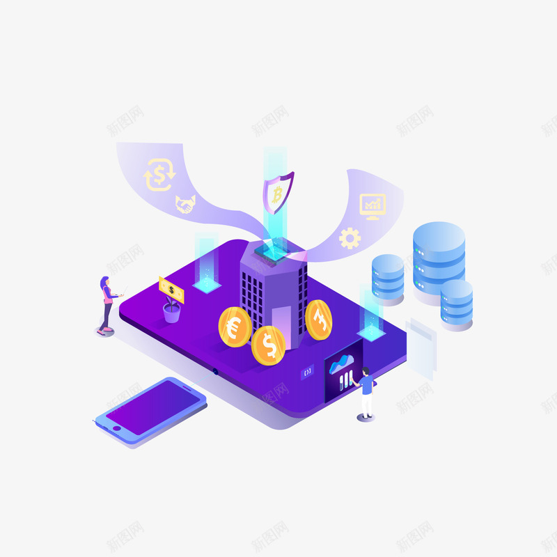 紫色创意科技金融元素矢量图ai免抠素材_88icon https://88icon.com 25D 光泽 创意 理财 矢量图 立体 符号 紫色 线上交互 金币 金融 金融交互