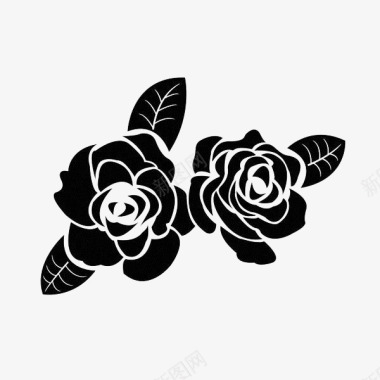 黑色玫瑰花剪影图标图标