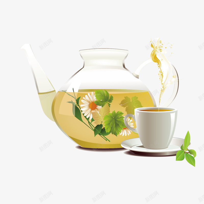 品尝香气扑鼻的花茶矢量图eps免抠素材_88icon https://88icon.com 下午茶 健康 养生 喝东西 喝茶 花朵 菊花 诱人 青草 香气扑鼻 矢量图