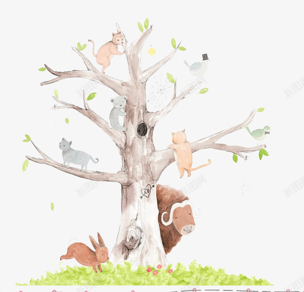 森林系唯美手绘插画png免抠素材_88icon https://88icon.com 动物 小动物 手绘 插画 森林 水彩 童话