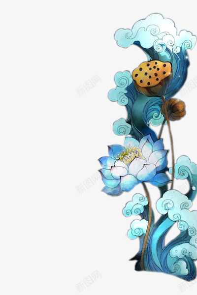 云纹水浪水墨莲花莲子png免抠素材_88icon https://88icon.com 云纹 水墨 水浪 莲子 莲花