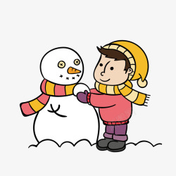 冬季冬天卡通保暖男孩堆雪人矢量图素材