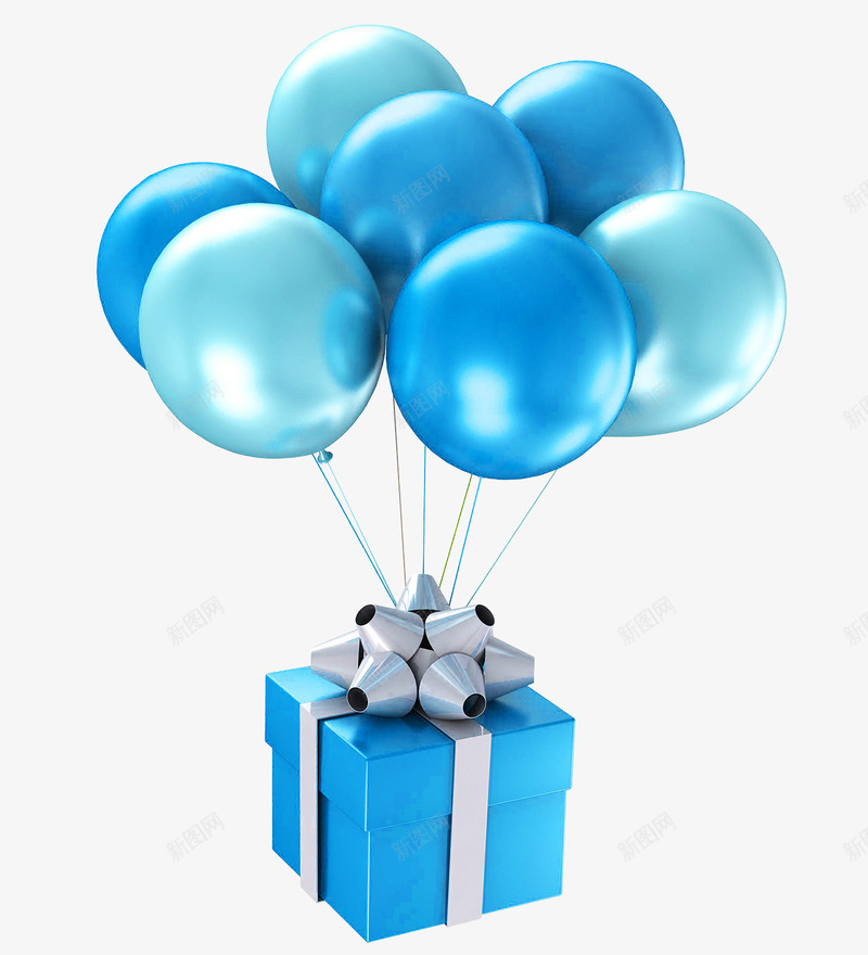 蓝色礼品盒气球png免抠素材_88icon https://88icon.com 气球 礼品盒 蓝色