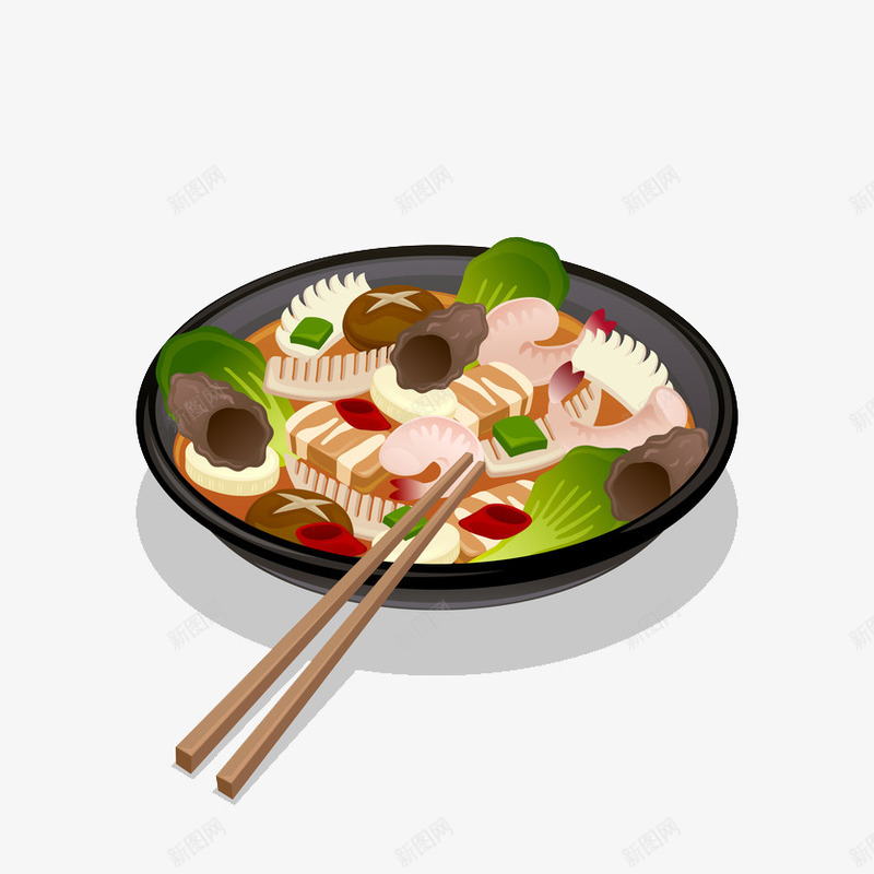 海鲜大杂烩png免抠素材_88icon https://88icon.com 大杂烩美食 汤汁 海参 竹笋 筷子 虾仁 铁板 青菜 香菇