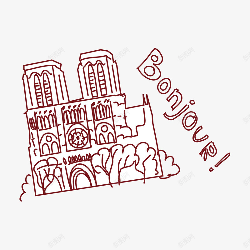 bonjourpng免抠素材_88icon https://88icon.com 卡通风格 涂鸦 线描 线条涂鸦巴黎 著名建筑