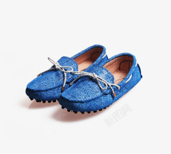 蓝色格格豆豆鞋素材