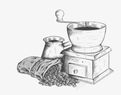 黑色素描手磨咖啡装置矢量图素材