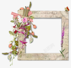 创意合成报纸木板花卉植物边框素材