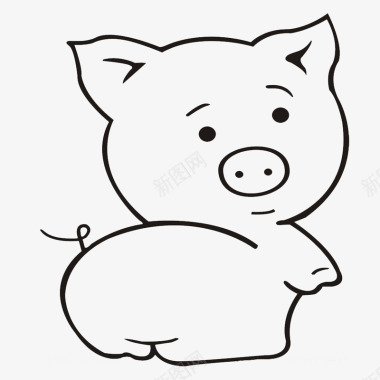 新年快乐可爱猪回头猪简笔画图标图标