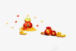 传统节日装饰红色新年福袋金币高清图片