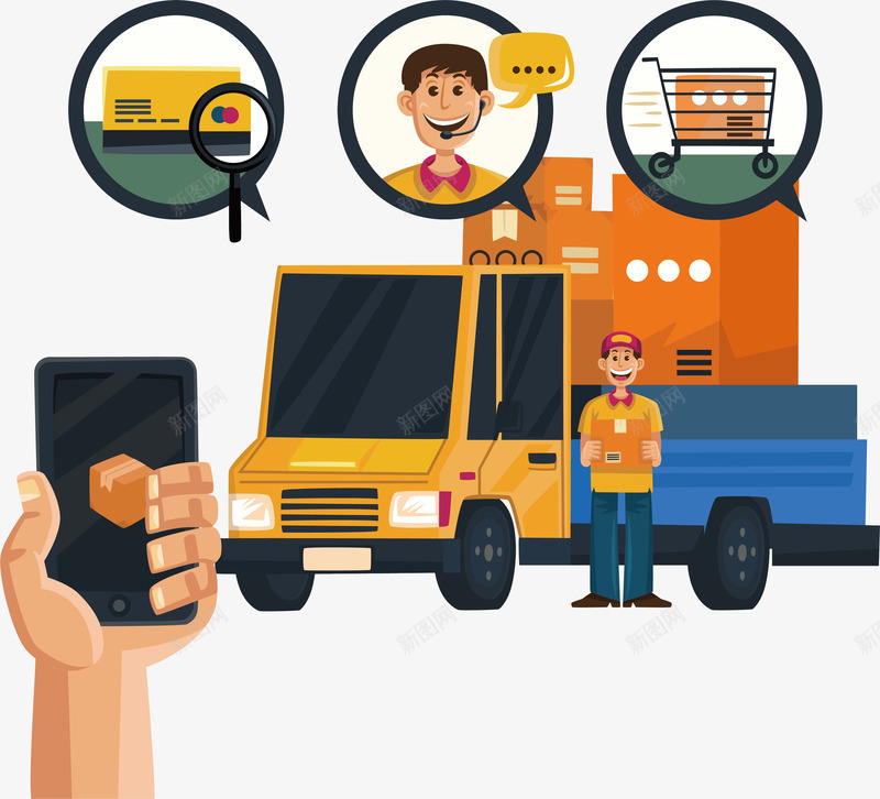 手机下单送货上门png免抠素材_88icon https://88icon.com 手机下单 手机物流 点击下单 物流服务 矢量png 送快递 送货