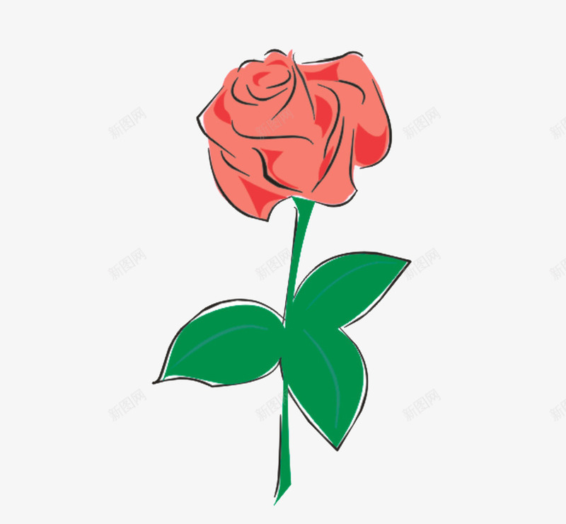 一朵玫瑰花png免抠素材_88icon https://88icon.com 卡通 叶子 玫瑰花 立面图 简笔 红色的 绿色的