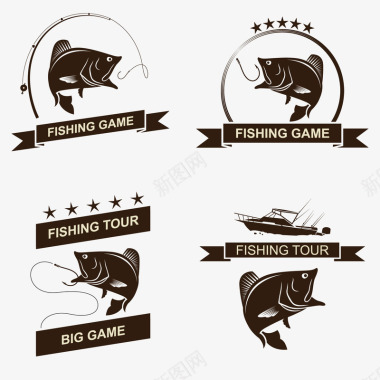欧美钓鱼4款精致钓鱼标志矢量图图标图标