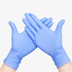 戴在手上的蓝色橡胶手套素材