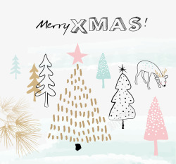 圣诞手绘动植物背景矢量图素材