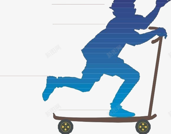 手绘滚轮滑板车少年背影png免抠素材_88icon https://88icon.com 创意 现代 简约 蓝色