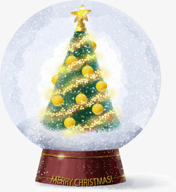 精美水彩手绘发光圣诞树水晶球矢量图素材