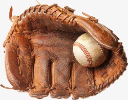 老旧的皮质棒球手套和白色棒球素材