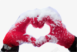 雪花爱心红色毛线手套围成的心形高清图片