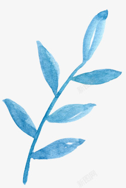 手绘蓝色水墨树叶素材