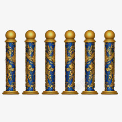 六个龙柱蓝色雕刻素材