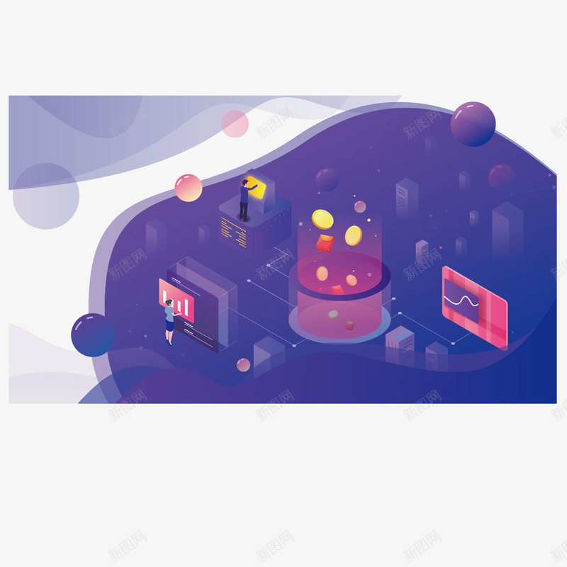 淡蓝色高科技城市矢量图ai免抠素材_88icon https://88icon.com 人物场景 创意 彩色渐变 折线 数据 未来高科技 矢量图 科技 科技感 紫色 纪念碑谷风格