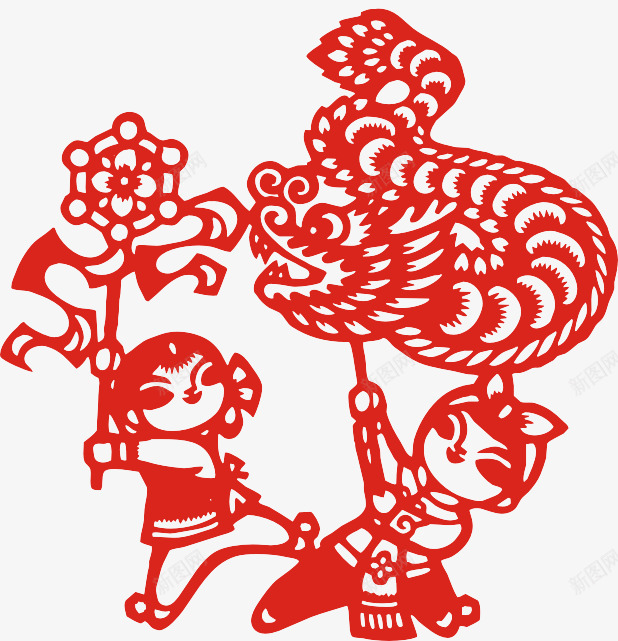 剪纸舞龙png免抠素材_88icon https://88icon.com 中国风 过年元素 过年素材 过年装饰