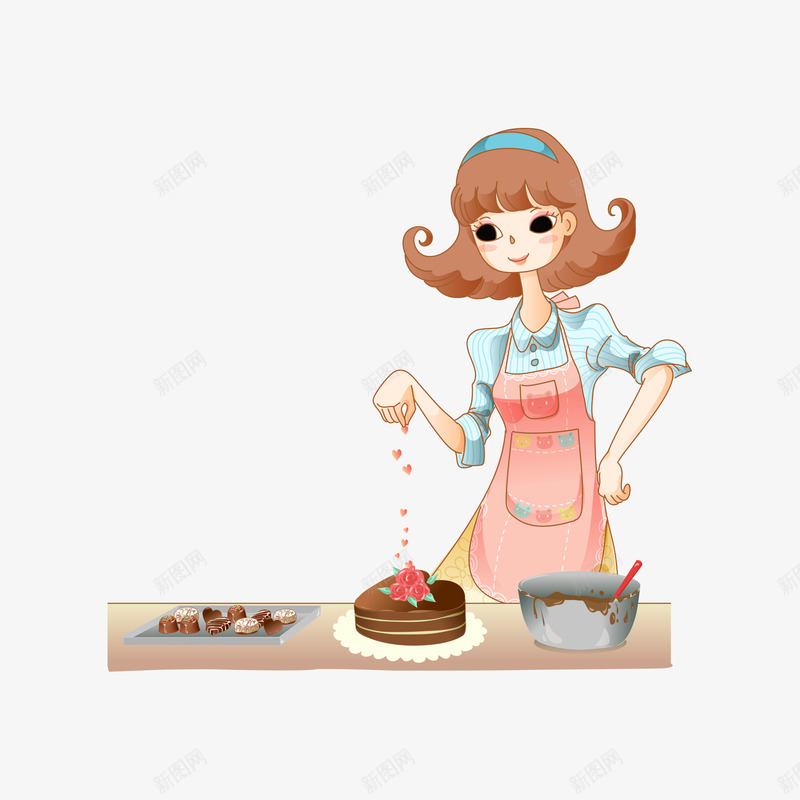 卡通矢量图ai免抠素材_88icon https://88icon.com 做蛋糕 可爱 女孩 矢量图