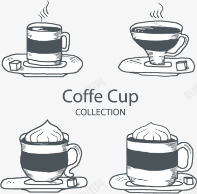 杯子咖啡茶饮英文矢量图图标图标