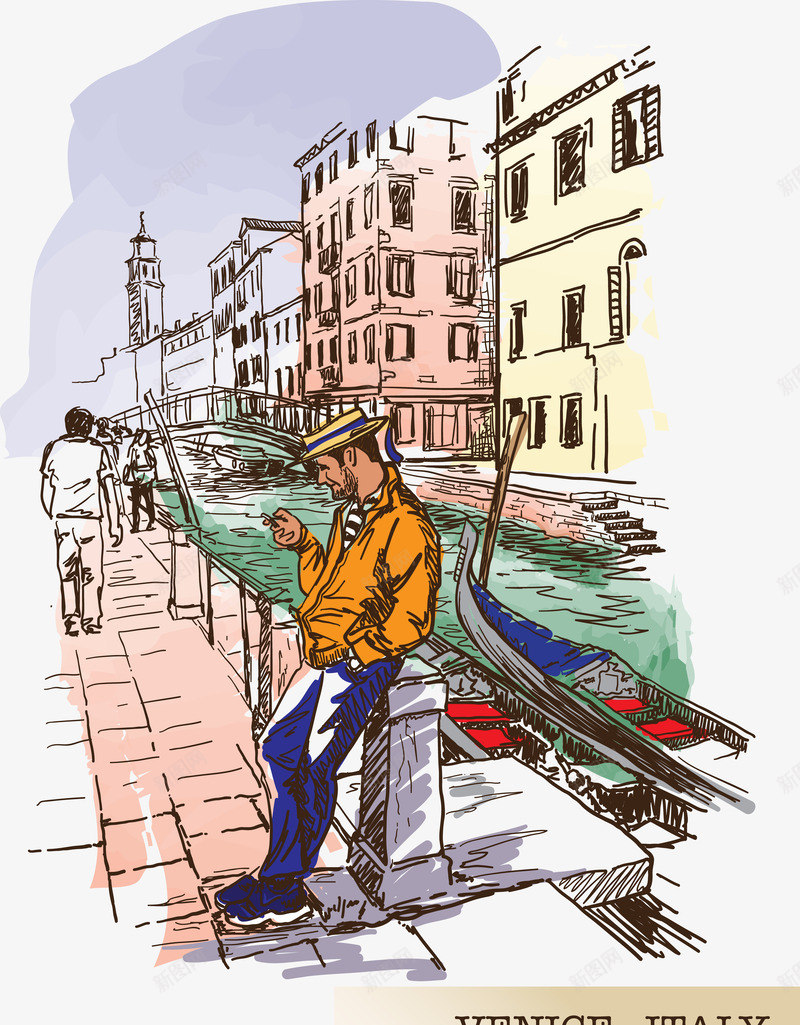 素描威尼斯男士和河道png免抠素材_88icon https://88icon.com 威尼斯 旅游 装饰