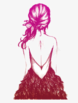 紫色手绘女孩背影装饰图案素材