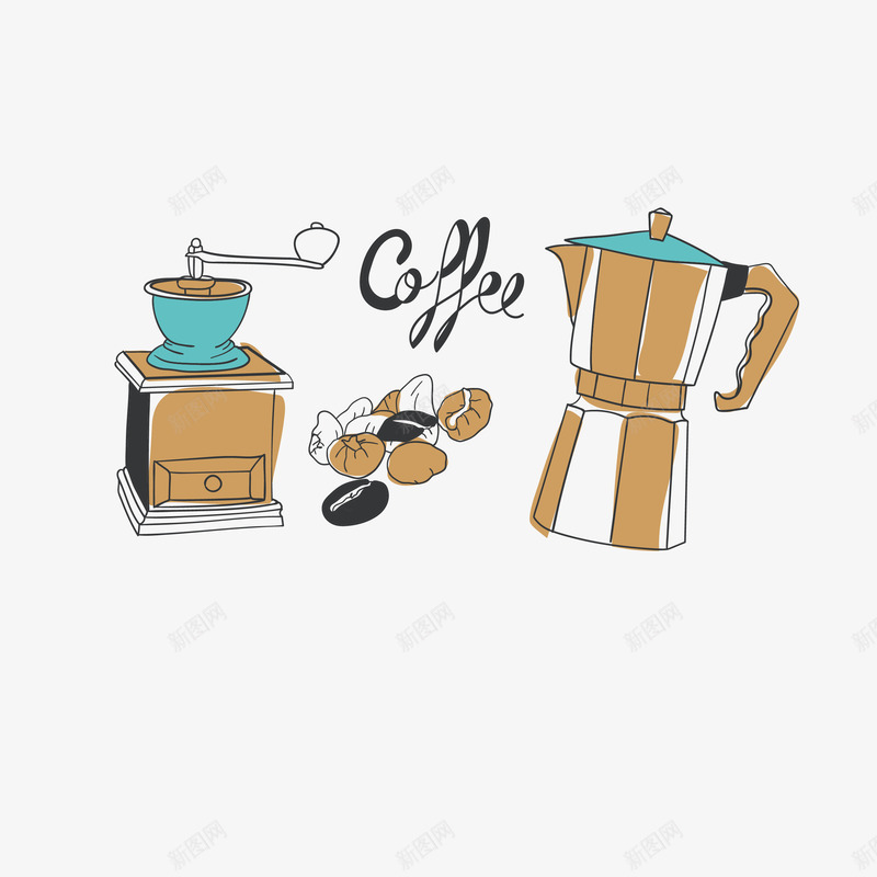 手绘水彩咖啡豆咖啡器具矢量图ai免抠素材_88icon https://88icon.com 咖啡 咖啡器具 咖啡机 咖啡豆 手摇磨豆机 手绘 摩卡机 水彩 矢量图