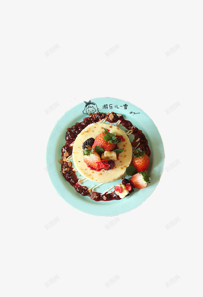 蓝色盘子装的草莓蛋糕png免抠素材_88icon https://88icon.com 巧克力 甜点 草莓 蛋糕