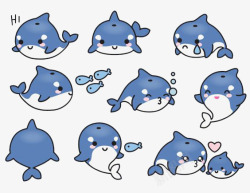 卡通吐泡泡的小鱼海豚与小鱼高清图片