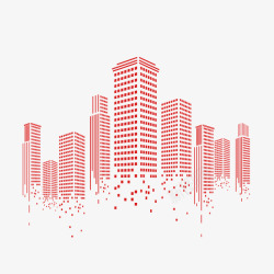红色扁平沙发城市高楼扁平化线条红色高清图片