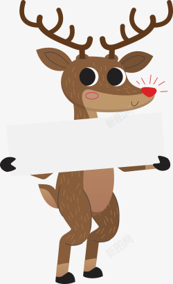 红鼻子圣诞驯鹿广告牌矢量图素材