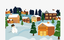 冬天雪地上圣诞节小镇矢量图素材