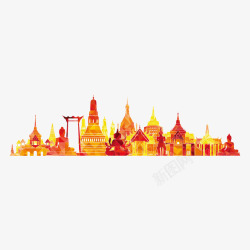 城市景点旅游泰国建筑旅游景点剪影矢量图高清图片