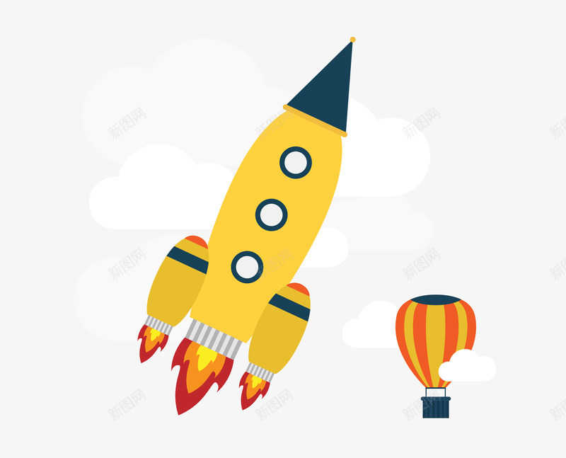 火箭和热气球png免抠素材_88icon https://88icon.com 云朵 卡通 手绘 橘色 火箭 热气球 蓝色 黄色