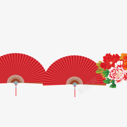 红牡丹花新年折扇高清图片