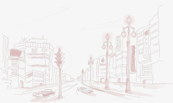 粉色线条漫画城市街道素材
