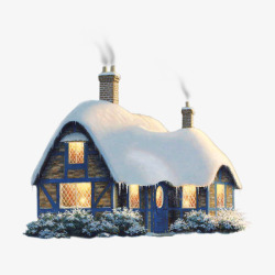 雪覆盖树枝场景卡通手绘冬天雪屋高清图片