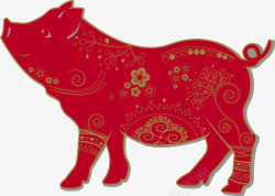 红色剪纸风可爱猪年猪矢量图素材