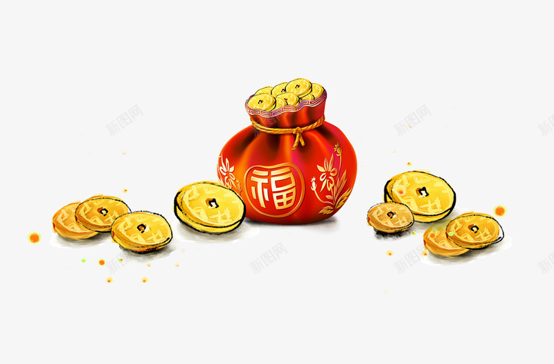 福袋金子png免抠素材_88icon https://88icon.com 红色福袋 金子 金币