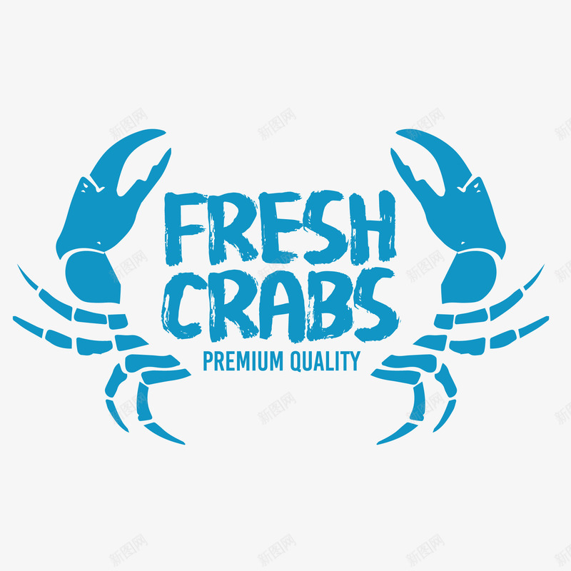 螃蟹创意标签png免抠素材_88icon https://88icon.com 手绘 标签设计 海鲜 蓝色 螃蟹 食物