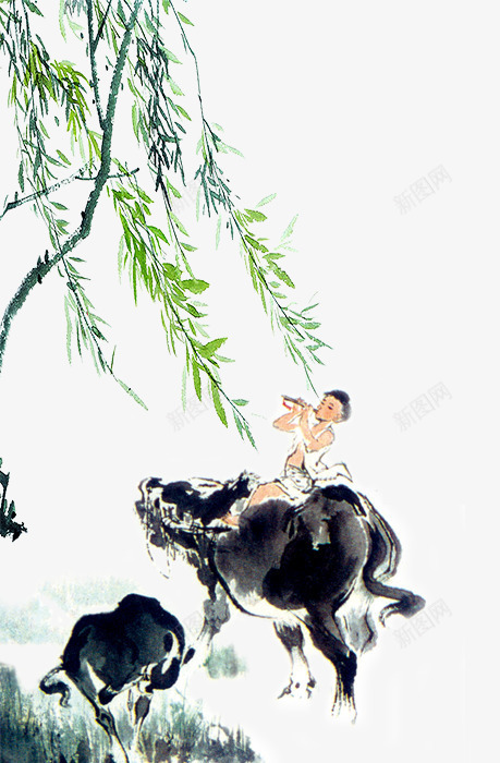中国风牧童吹笛子水墨画png免抠素材_88icon https://88icon.com PNG 中国风 吹笛子 水墨画 清明节